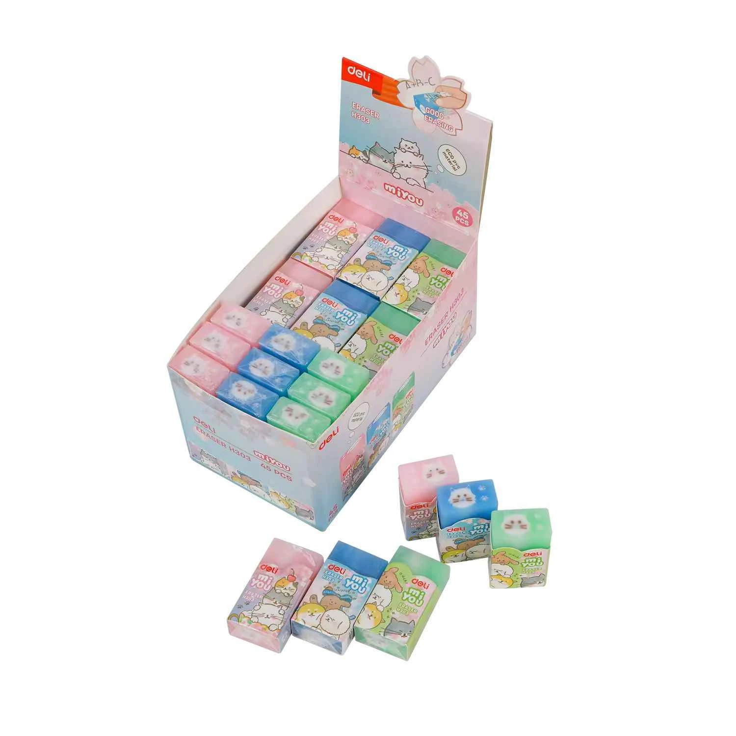 Penghapus Deli Motif Lucu / Deli Eraser 40x22x12mm EH303 Miyou / Hapusan Deli
